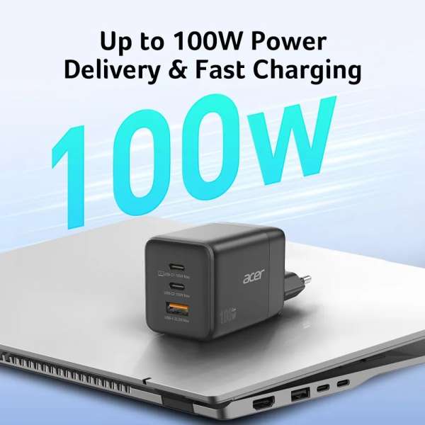 Acer 100W GAN Charger with detachable EU/UK Plugs Black
