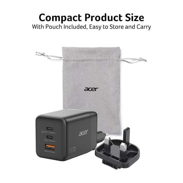 Acer 100W GAN Charger with detachable EU/UK Plugs Black