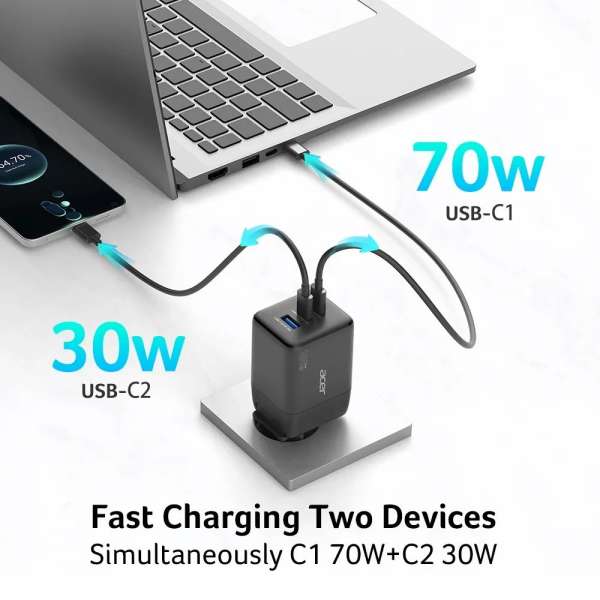 Acer 100W GAN Charger with detachable EU/UK Plugs Black