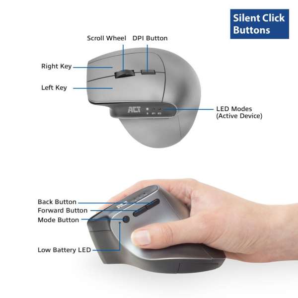 ACT A5155 Ergonomic Wireless Bluetooth Mouse Black