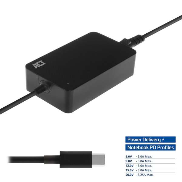 ACT AC2005 20V / 3,25A 65W Type-C univerzális hálózati notebook töltő