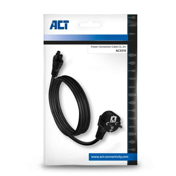 ACT AC3310 Powercord mains connector CEE7/7 male (angled) C5 2m Black
