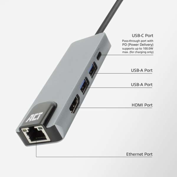 ACT AC7091 USB-C 4K docking station for 1 HDMI Adapter Silver