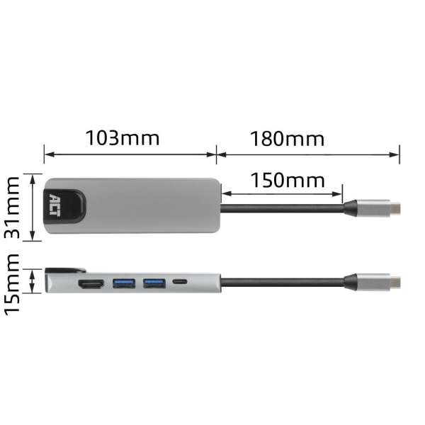 ACT AC7091 USB-C 4K docking station for 1 HDMI Adapter Silver