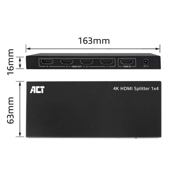 ACT AC7832 4K HDMI Splitter 1 in 4 out EDID support Black