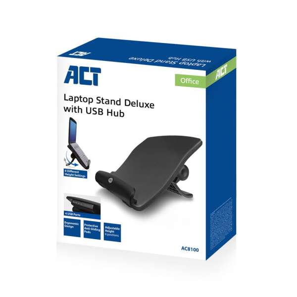 ACT AC8100 Laptop állvány 17" méretig állítható magasság (6 pozícióban) 4 portos hub