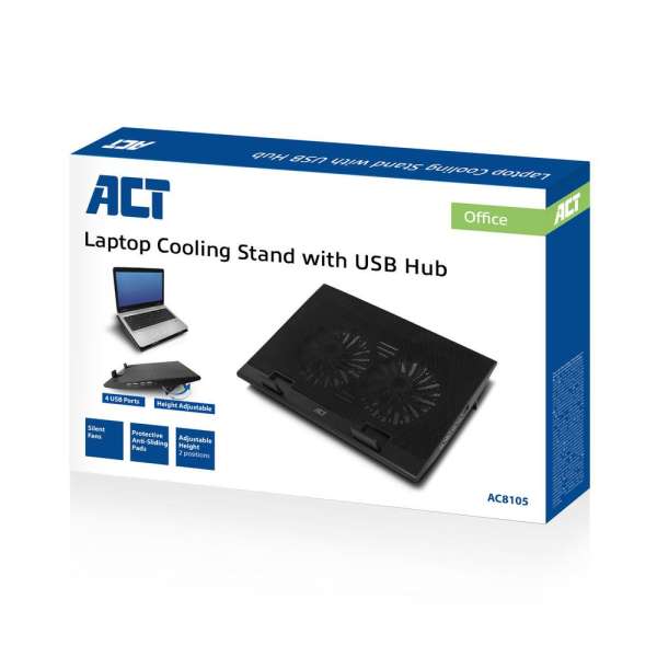 ACT AC8105 Laptop hűtőállvány 17"-ig állítható magasság (2 pozícióban) 4 portos hub