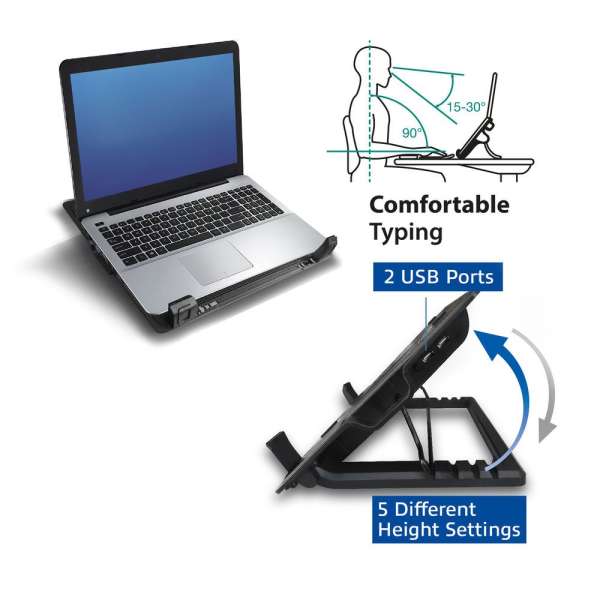 ACT AC8110 Laptop hűtőállvány 17"-ig állítható magasság (5 pozícióban) 2 portos hub