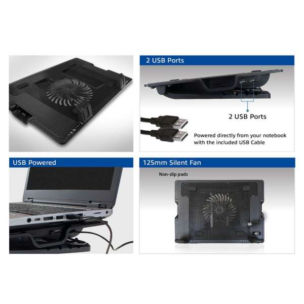 ACT AC8110 Laptop hűtőállvány 17"-ig állítható magasság (5 pozícióban) 2 portos hub