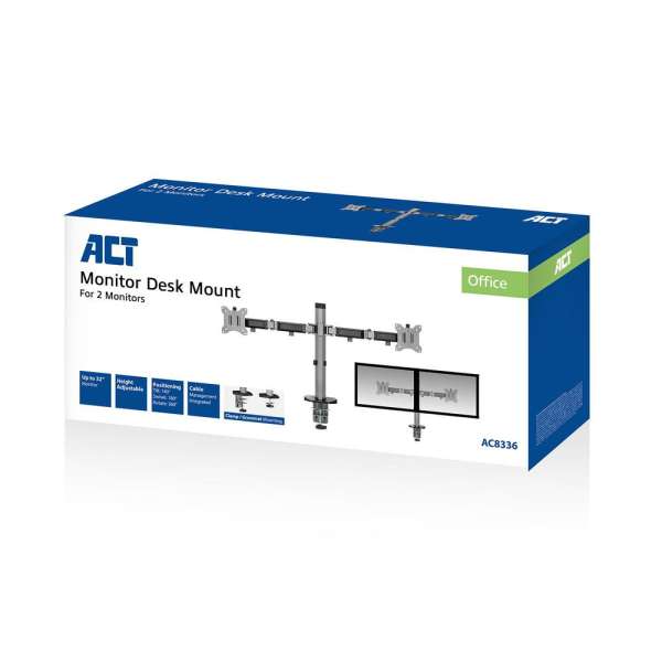 ACT AC8336 Dual Monitor Arm Office 17"-32" Silver