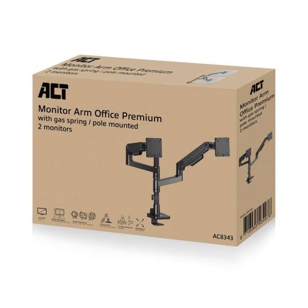 ACT AC8343 Dual Monitor Arm Office Premium with Gas Spring Pole Mounted