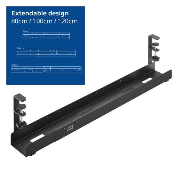 ACT AC8376 Under Desk Extendable Cable Management Tray with Clamp Mount