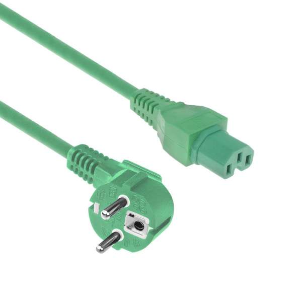 ACT Powercord mains connector Schuko CEE 7/7 male (angled) - C15 IEC 60320 2m Green