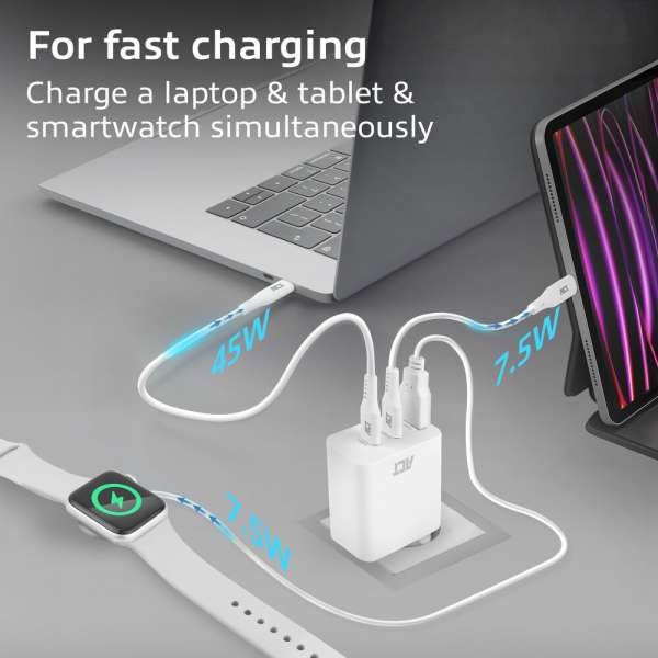 ACT ACT USB-C/USB-A Charger 65W 3-port with Power Delivery PPS, QuickCharge and GanFast