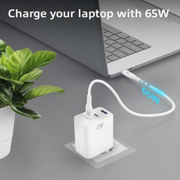 ACT ACT USB-C/USB-A Charger 65W 3-port with Power Delivery PPS, QuickCharge and GanFast