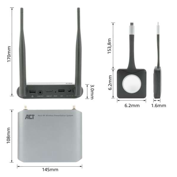 ACT Aero 4K Wireless Presentation System Grey