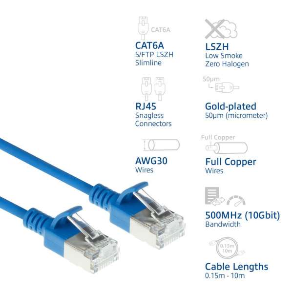 ACT CAT6A S-FTP Patch Cable 10m Blue