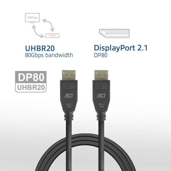 ACT DisplayPort 2.1 cable 8K male to male 1m Black