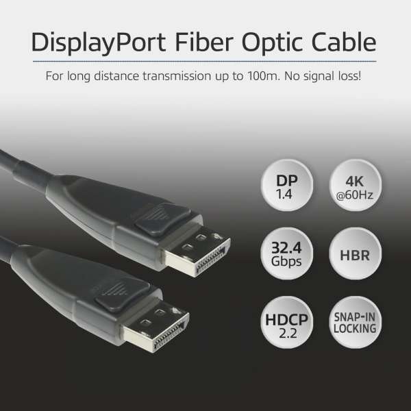 ACT DisplayPort Active Optical Cable DisplayPort male to DisplayPort male 15m Black
