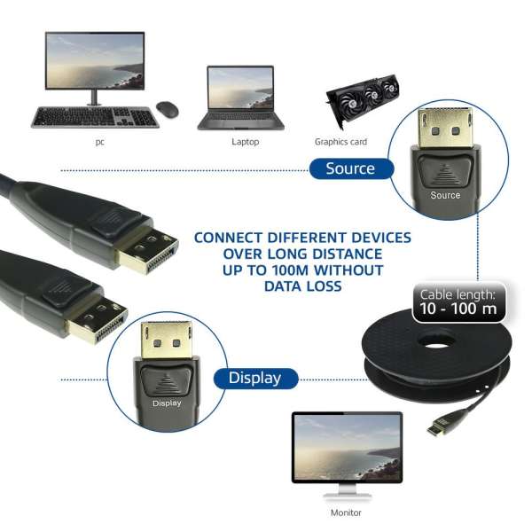 ACT DisplayPort Active Optical Cable DisplayPort male to DisplayPort male 50m Black