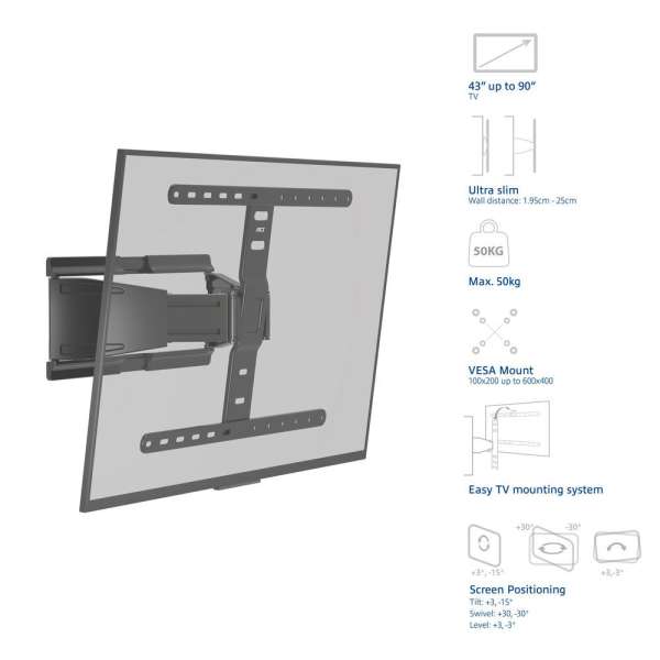 ACT Full motion TV Wall Mount ultra slim 43"-90" Black
