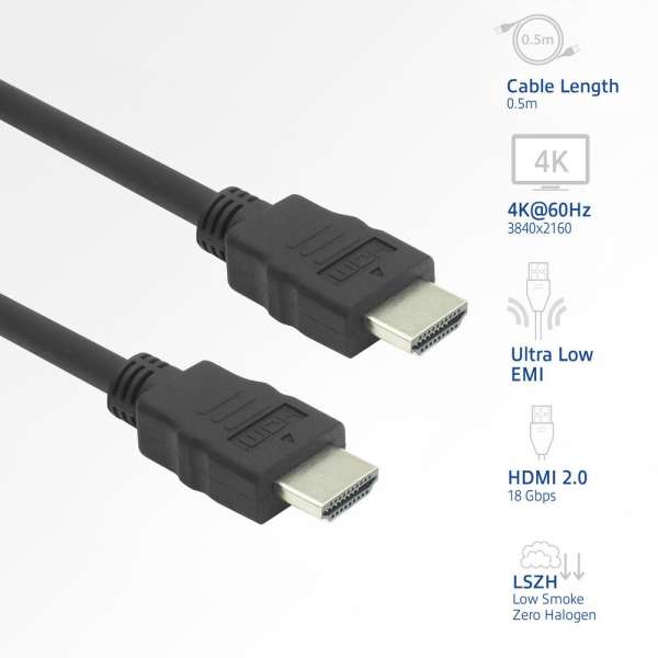 ACT HDMI 4K LSZH Premium High Speed cable v2.0 HDMI-A male to HDMI-A male 5m Black