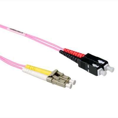 ACT LSZH Multimode 50/125 OM4 fiber cable duplex with LC and SC connectors 5m Pink