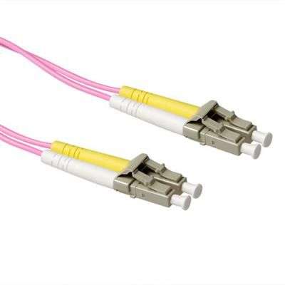 ACT LSZH Multimode 50/125 OM4 fiber cable duplex with LC connectors 0,25m Pink