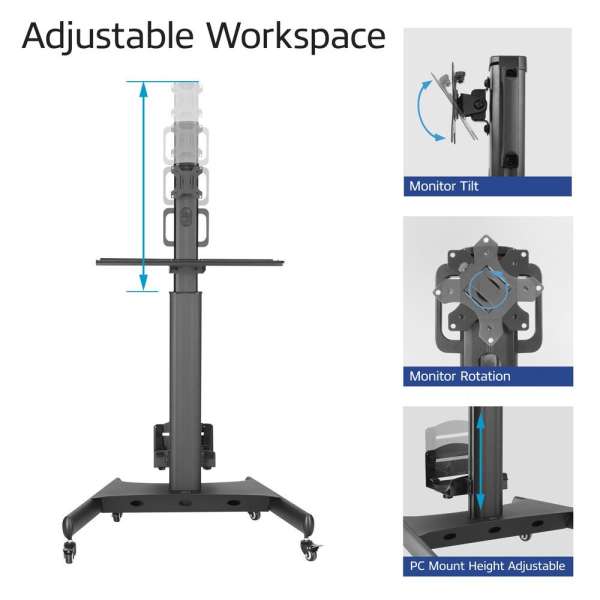 ACT Mobile Workstation for a single monitor with CPU mount keyboard and mouse tray Black