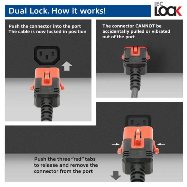 ACT PL0041 Powercord C14 IEC Lock+ Dual Locking - C15 IEC Lock+ 1m Black