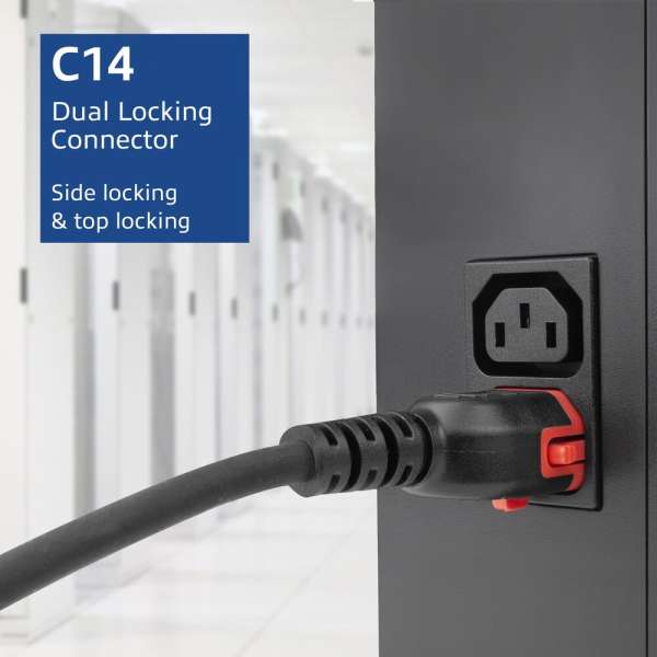 ACT PL0041 Powercord C14 IEC Lock+ Dual Locking - C15 IEC Lock+ 1m Black