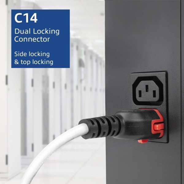 ACT PL0051 Powercord C14 IEC Lock+ Dual Locking - C15 IEC Lock+ 1m White