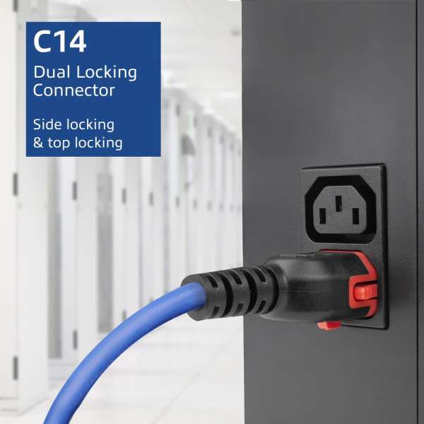ACT PL0071 Powercord C14 IEC Lock+ Dual Locking - C15 IEC Lock+ 1m Blue