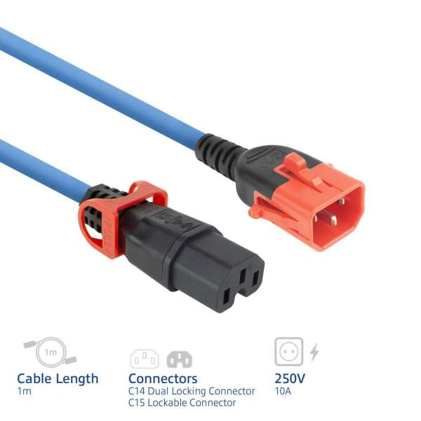 ACT PL0072 Powercord C14 IEC Lock+ Dual Locking - C15 IEC Lock+ 2m Blue