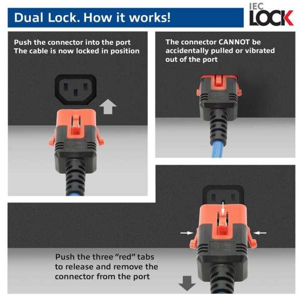 ACT PL0072 Powercord C14 IEC Lock+ Dual Locking - C15 IEC Lock+ 2m Blue