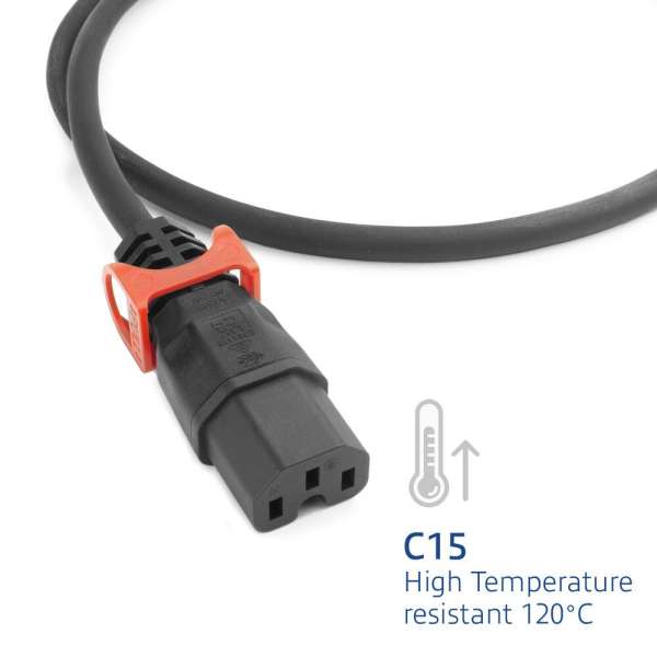 ACT PL0092 Powercord Schuko CEE 7/7 male (angled) - C15 IEC Lock+ 2m Black