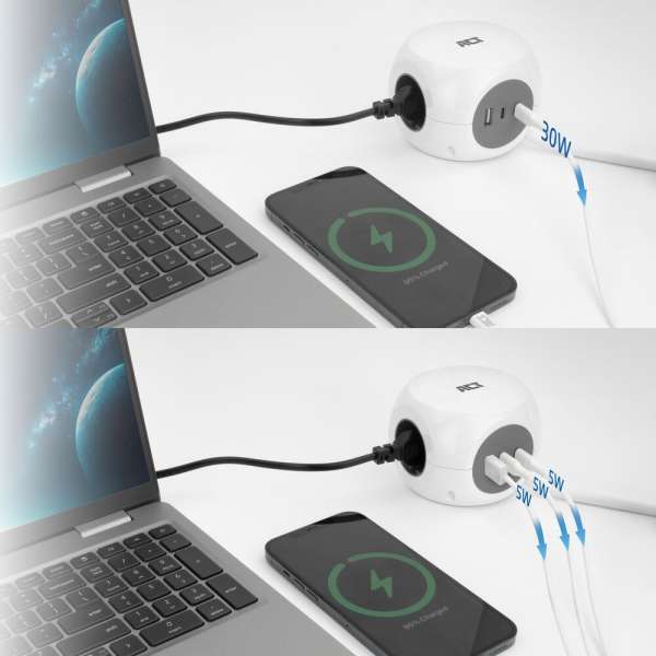 ACT Power Strip Cube E Socket Hálózati Elosztó 3DIN 1,5m White