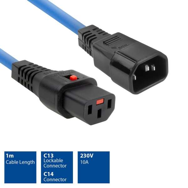 ACT Powercord C13 IEC Lock - C14 1m Blue