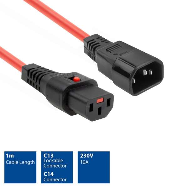 ACT Powercord C13 IEC Lock - C14 1m Red