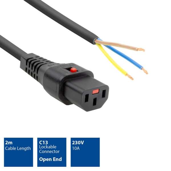 ACT Powercord C13 IEC Lock open end 2m Black