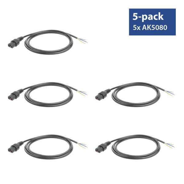 ACT Powercord C13 IEC Lock open end 2m Black 5-Pack
