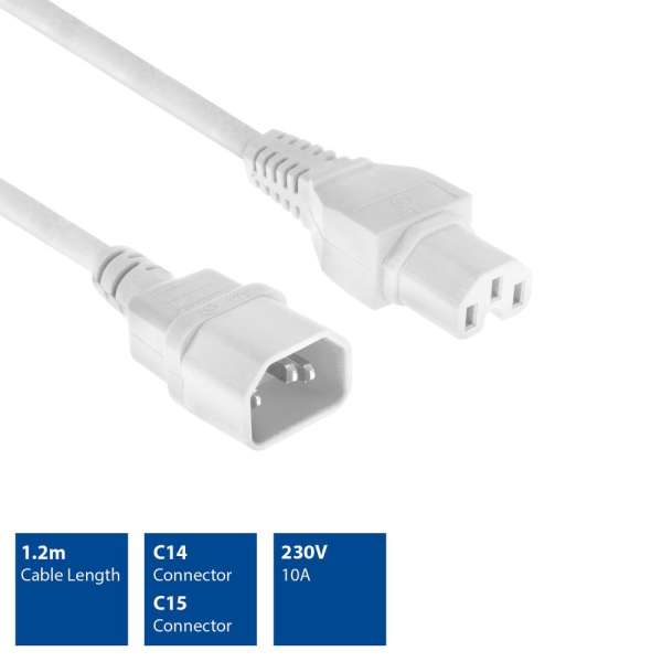 ACT Powercord C14 - C15 1,2m White