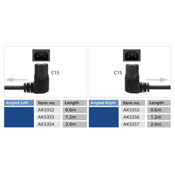 ACT Powercord C14 - C15 (angled left) 0,6m Black