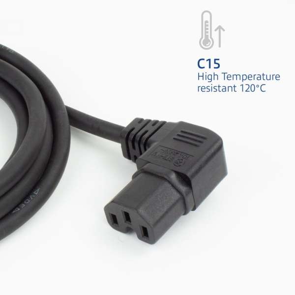 ACT Powercord C14 - C15 (angled right) 2m Black