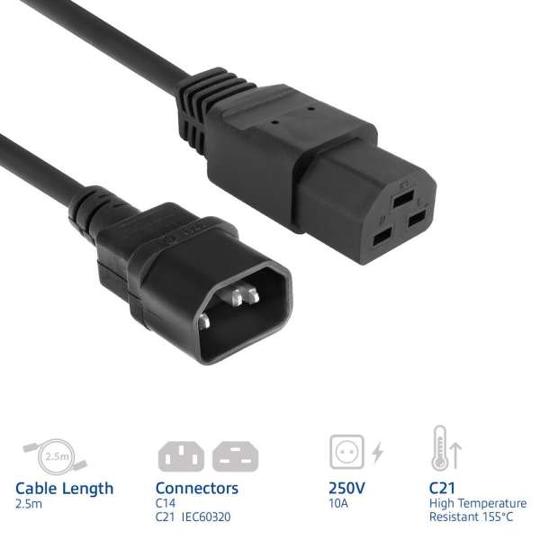 ACT Powercord C14 male- C21 famale 2,5m Black
