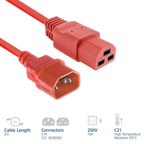 ACT Powercord C14 male- C21 famale 2m Red