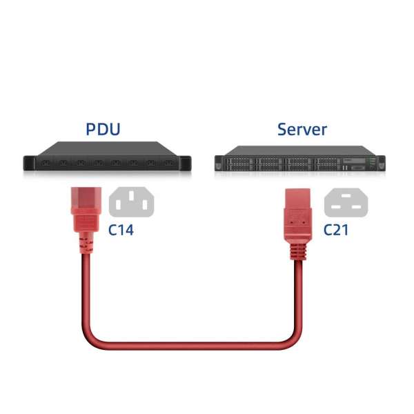 ACT Powercord C14 male- C21 famale 2m Red