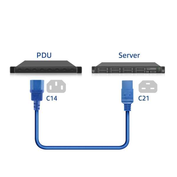 ACT Powercord C14 male- C21 famale 3m Blue