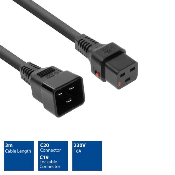 ACT Powercord C19 IEC Lock - C20 3m Black
