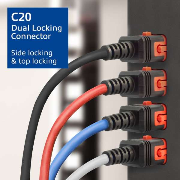 ACT Powercord C19 IEC Lock - C20 IEC Lock Dual Locking 1m White